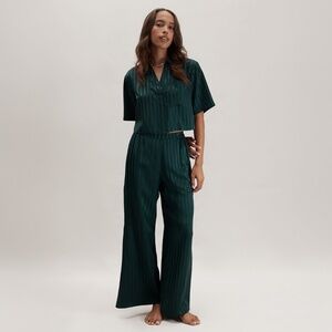 Lunya Washable Silk Striped Jacquard High Rise Pant Set Size LDusky Cypress Jacq
